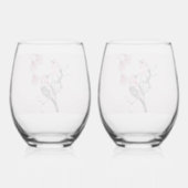 水彩の鳥とピンクの花模様 ステムなしワイングラス (裏面)