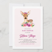 水彩の鹿と紫の花のベビーシャワー 招待状 (正面)