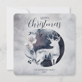 水彩の鹿と花のアクセント シーズンカード