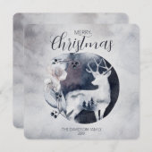 水彩の鹿と花のアクセント シーズンカード (正面/裏面)