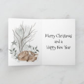 水彩の鹿のクリスマスと新年のカード カード (内部)