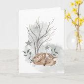 水彩の鹿のクリスマスと新年のカード カード (黄色い花)