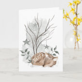 水彩の鹿のクリスマスと新年 カード (黄色い花)