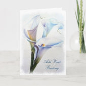 水彩の3本の白いユリの茎が励ます カード (正面)