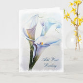 水彩の3本の白いユリの茎が励ます カード (黄色い花)