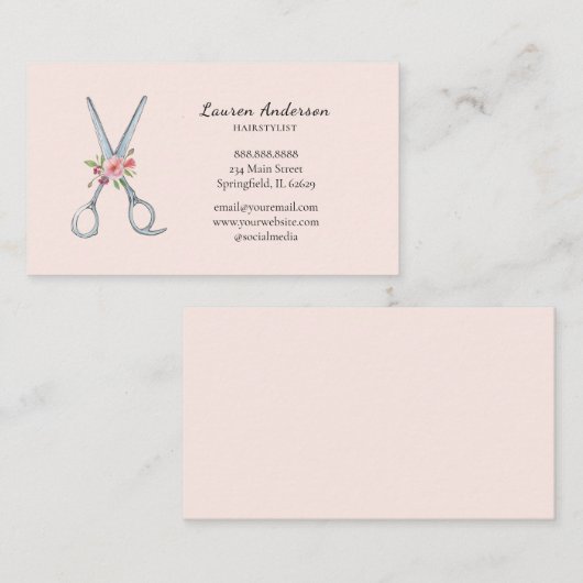 水彩はさみ美容師名刺 名刺 (正面/裏面)