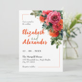水彩はっきりしたピンクとオレンジのフローラ結婚ズ 招待状 (スタンド正面)