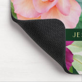 水彩はっきりしたフローラパープルピンクローズモノグラム マウスパッド (コーナー)