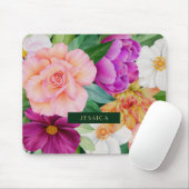 水彩はっきりしたフローラパープルピンクローズモノグラム マウスパッド (マウス)