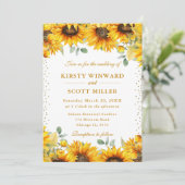 水彩ひまわりとゴールドグリッターのウェディング 招待状 (スタンド正面)