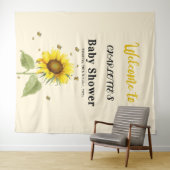 水彩ひまわりと蝶のベイビーシャワー タペストリー (インサイチュ(横))