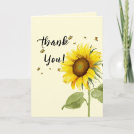 水彩ひまわりと蝶のベビーシャワー サンキューカード