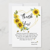 水彩ひまわりと蝶のベビーシャワー サンキューカード (正面)