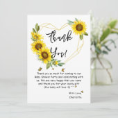 水彩ひまわりと蝶のベビーシャワー サンキューカード (スタンド正面)