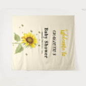 水彩ひまわりと蝶のベビーシャワー タペストリー (正面(横))