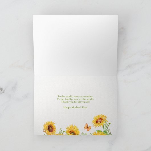 水彩ひまわりと蝶の母の日カード シーズンカード (内部)