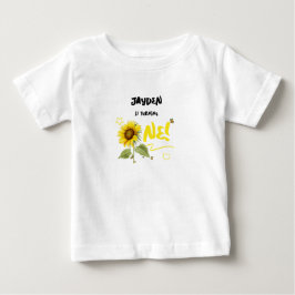 水彩ひまわりと蝶の1歳誕生日 ベビーTシャツ
