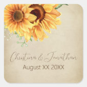 水彩ひまわりの古びた羊皮紙 スクエアシール (正面)