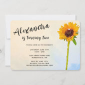 水彩ひまわりの子供の誕生日 招待状 (正面)