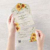 水彩ひまわりの花とつる植物とQRコード オールインワン招待状 (貼ってはがせる)