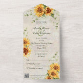 水彩ひまわりの花とつる植物とQRコード オールインワン招待状 (内側)