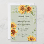 水彩ひまわりの花とつる植物オンSage Green セーブザデート (正面)