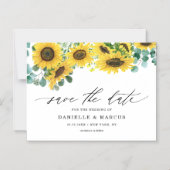 水彩ひまわりの花とユーカリ日付を保存 マグネット招待状 (正面)