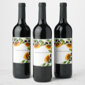 水彩ひまわりの花とラズベリー ワインラベル (ボトル)