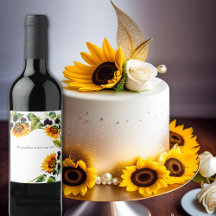 水彩ひまわりの花とラズベリー