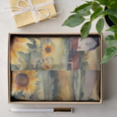 水彩ひまわりの花と日の出のフィールド 薄葉紙 (ギフト)