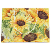 水彩ひまわりの花と緑の大きな抱き枕 ラージペーパーバッグ (正面)