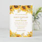 水彩ひまわりの花と金ゴールド結婚グリッター 招待状 (スタンド正面)