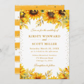 水彩ひまわりの花と金ゴールド結婚グリッター 招待状 (正面/裏面)