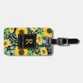 水彩ひまわりの花オンブラックモノグラム ラゲッジタグ (正面横)