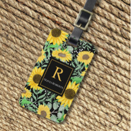 水彩ひまわりの花オンブラックモノグラム ラゲッジタグ