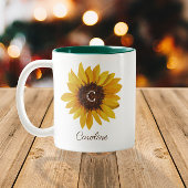 水彩ひまわりイニシャル名 ツートーンマグカップ