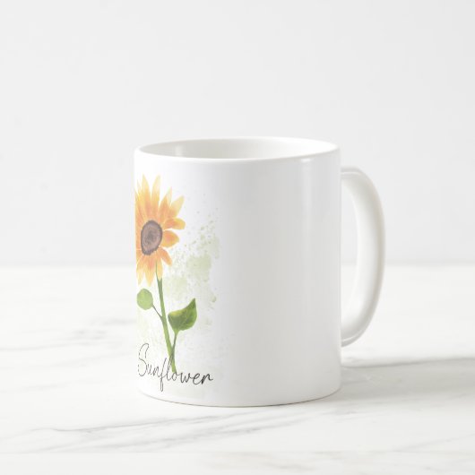 水彩ひまわりイラストレーション – 明るく&応援 コーヒーマグカップ (正面右)