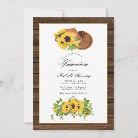 水彩ひまわりウェスタン素朴クインセアニラ 招待状 (正面)