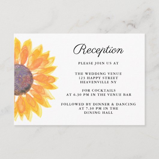 水彩ひまわりウェディングレセプション エンクロージャーカード (正面)