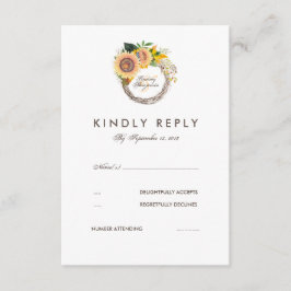 水彩ひまわりエレガントな結婚式RSVPカード 出欠カード