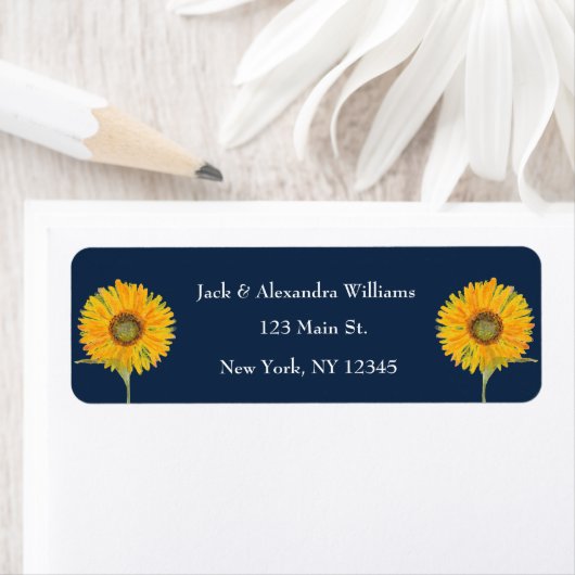 水彩ひまわりエレガントぼほ秋ネイビーブルー ラベル (インサイチュ)