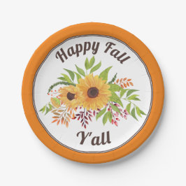 水彩ひまわりオレンジ秋Y'all ペーパープレート