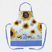 水彩ひまわりカスタム花モノグラムエプロン エプロン (正面)