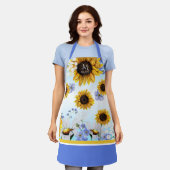 水彩ひまわりカスタム花モノグラムエプロン エプロン (着用した状態)