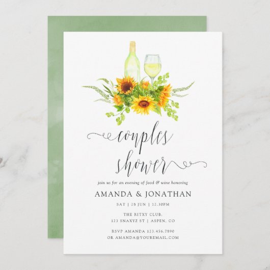 水彩ひまわりカップルシャワーワインテイスティング 招待状 (正面/裏面)