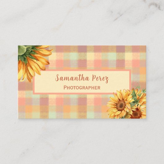 水彩ひまわりカントリープレイド 名刺 (正面)