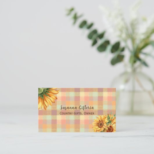水彩ひまわりカントリープレイド 名刺 (スタンド正面)