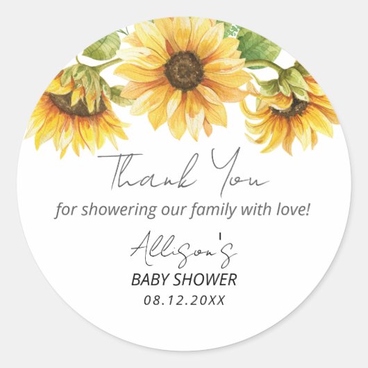 水彩ひまわりガーデンフローラニュートラルジェンダー ラウンドシール (正面)