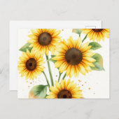 水彩ひまわりクリームの縁 ポストカード (正面/裏面)