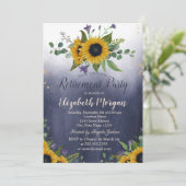 水彩ひまわりグラデーション花ブルーリタイア 招待状 (スタンド正面)